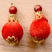 Handmade Pom Pom Decorative Latkans with Red Pearls-0071