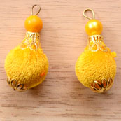 Handmade Pom Pom Decorative Latkans with Yellow Pearls-0070