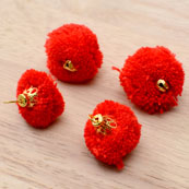 Red Pom Pom Decorative Handmade small Latkan with Bells-0060