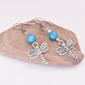 Silver ButterFly pattern Drop Earring with Sky Blue Pearls for Women