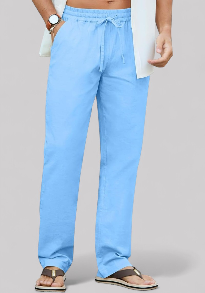 Sky Blue Linen Relaxed Fit Men Pant-50204