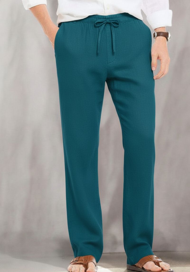 Teal Blue Linen Loose Fit Men Pant-50501