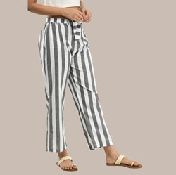 White Gray Cotton Stripe Pant-36322