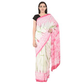 White-Green and Pink Cotton Tie Dye Print Saree-20121