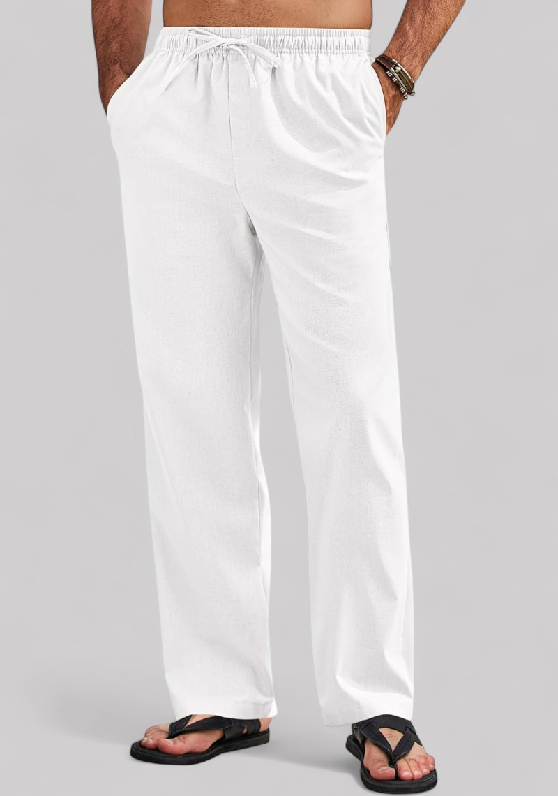 White Linen Relaxed Fit Men Pant-50197