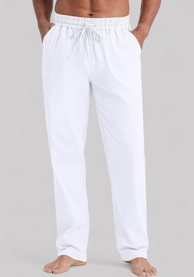 White Linen Relaxed Fit Men Pant-50202