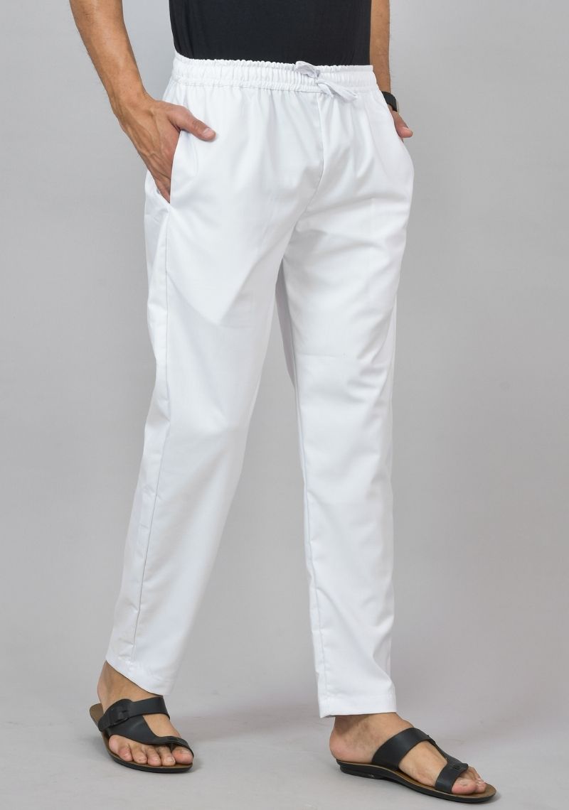 White Lycra Casual Men Pant-47839