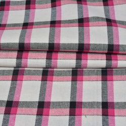 White Pink and Black Twill Cotton Handloom Fabric-90401