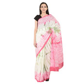 White-Pink and Green Cotton Tie Dye Print Saree-20117