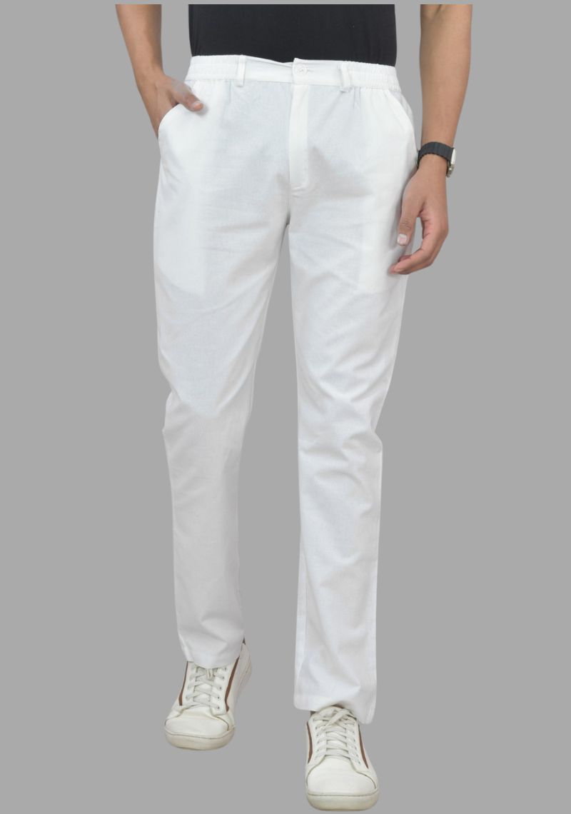 White Pure Cotton Mens Trouser-47060
