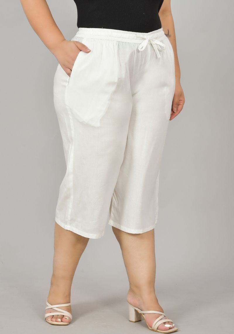 White Rayon Plus Size Ethnic Wear Culotte-48421