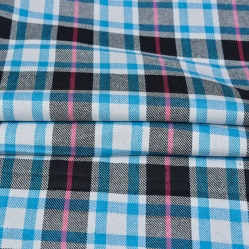 White Sky Blue and Black Twill Cotton Handloom Fabric-90398