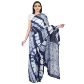 White and Blue Cotton Shibori Saree-20090