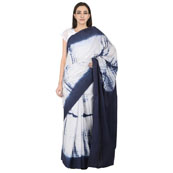 White and Blue Cotton Shibori Saree-20092