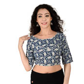 White and Blue Elbow Sleeve Cotton Indigo Blouse-30152