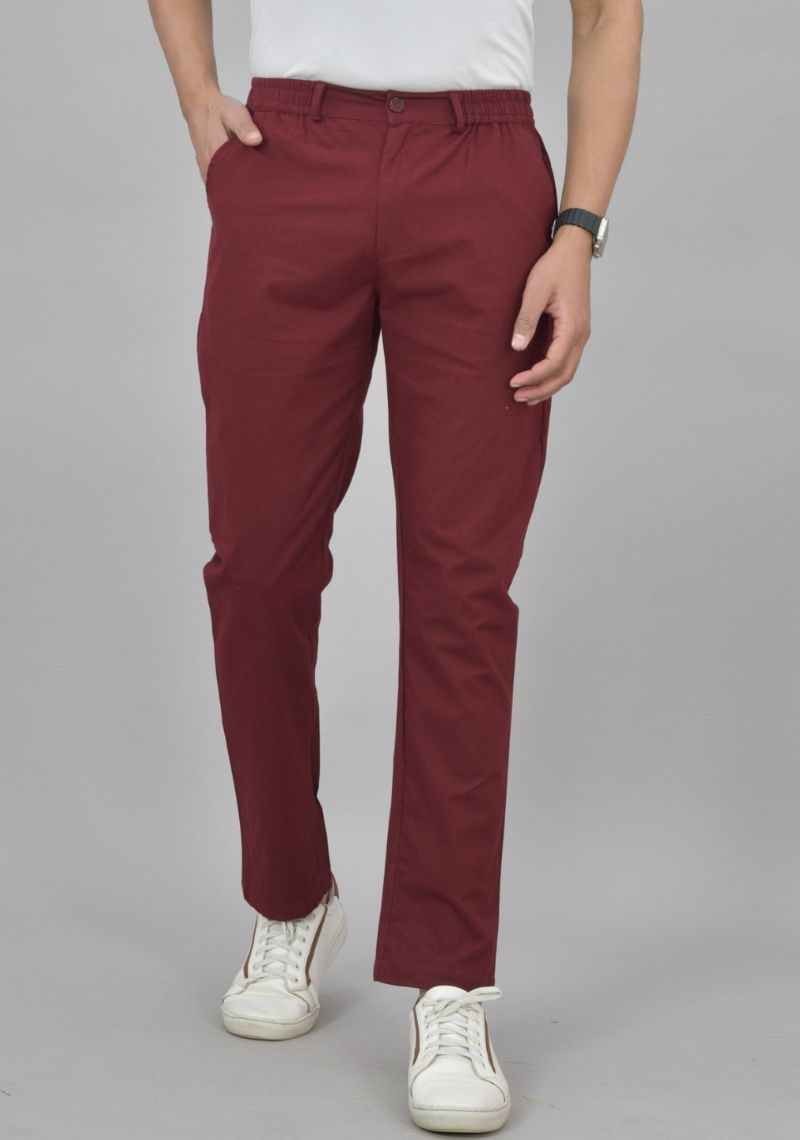 Wine Pure Cotton Mens Trouser-47059