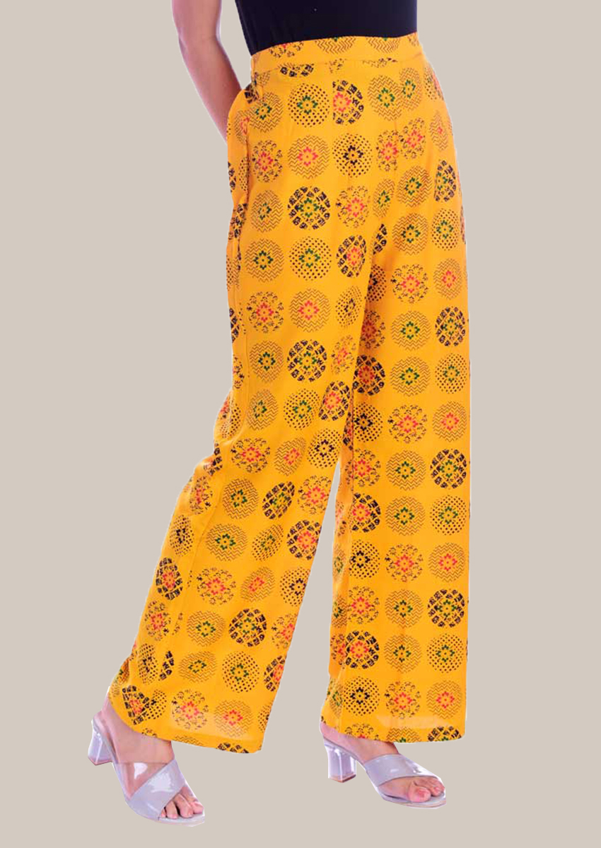 Yellow Black Rayon Palazzo Pant-34306