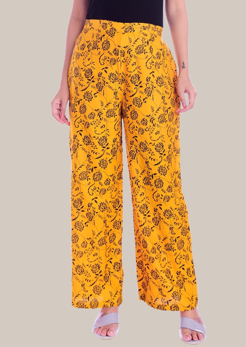 Yellow Black Rayon Palazzo Pant-34316