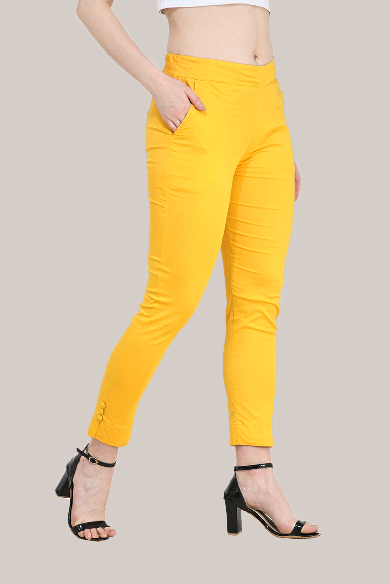Yellow Cotton Lycra Trippy Pant-33518