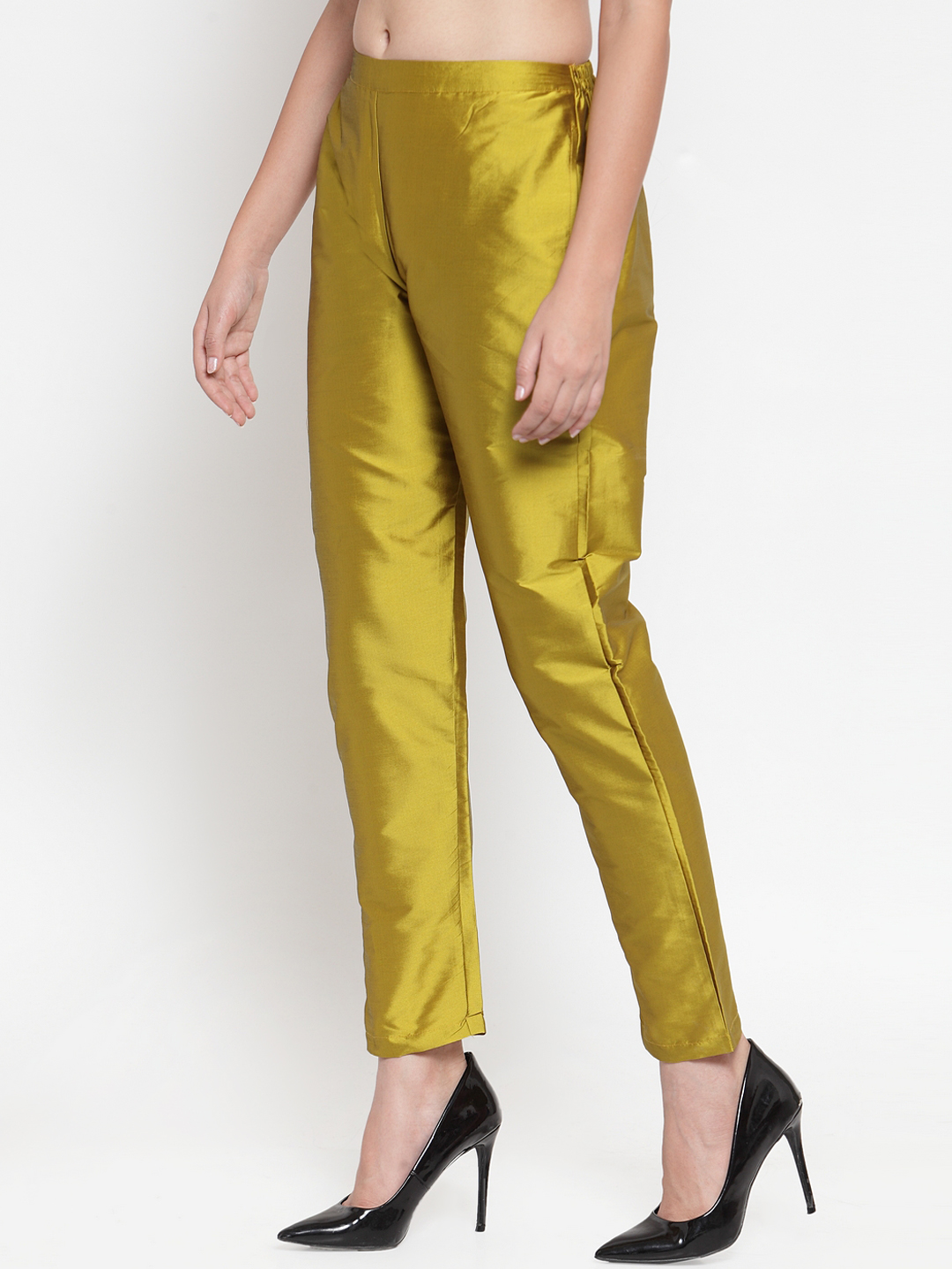 Yellow Cotton Silk Ankle Pant-34278