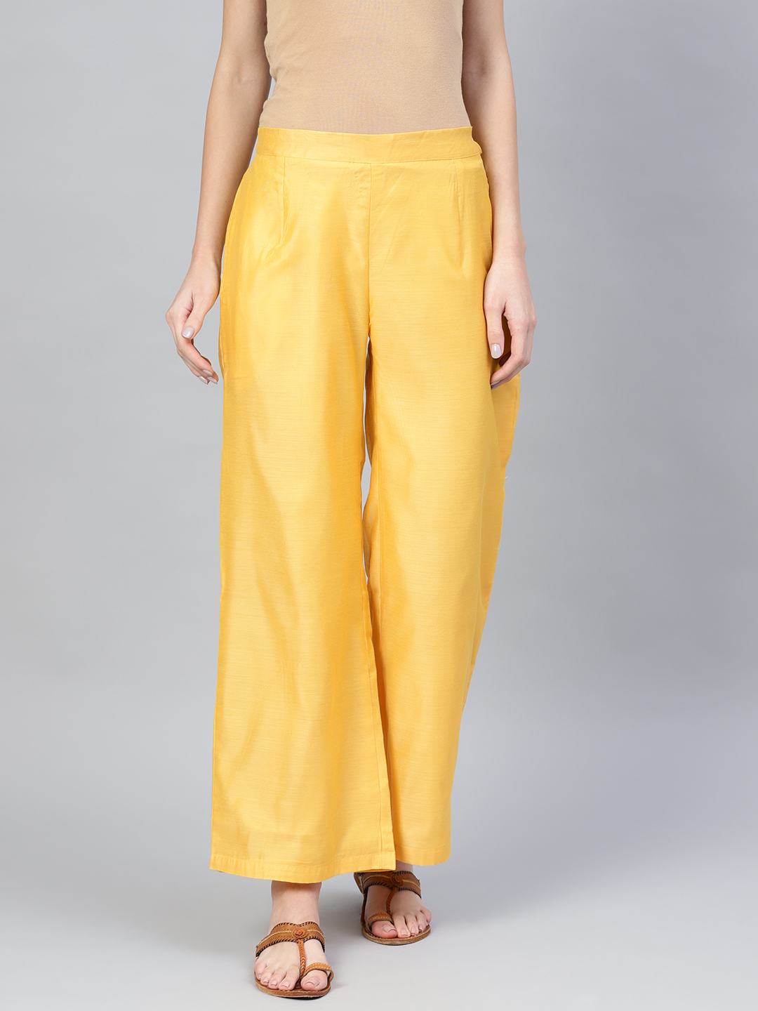 Yellow Cotton Silk Palazzo Pant-34258