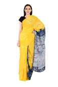 Yellow and White Cotton Shibori Print Saree-20132