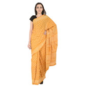Yellow and White Leaf Design Cotton Block Print Saree-20123