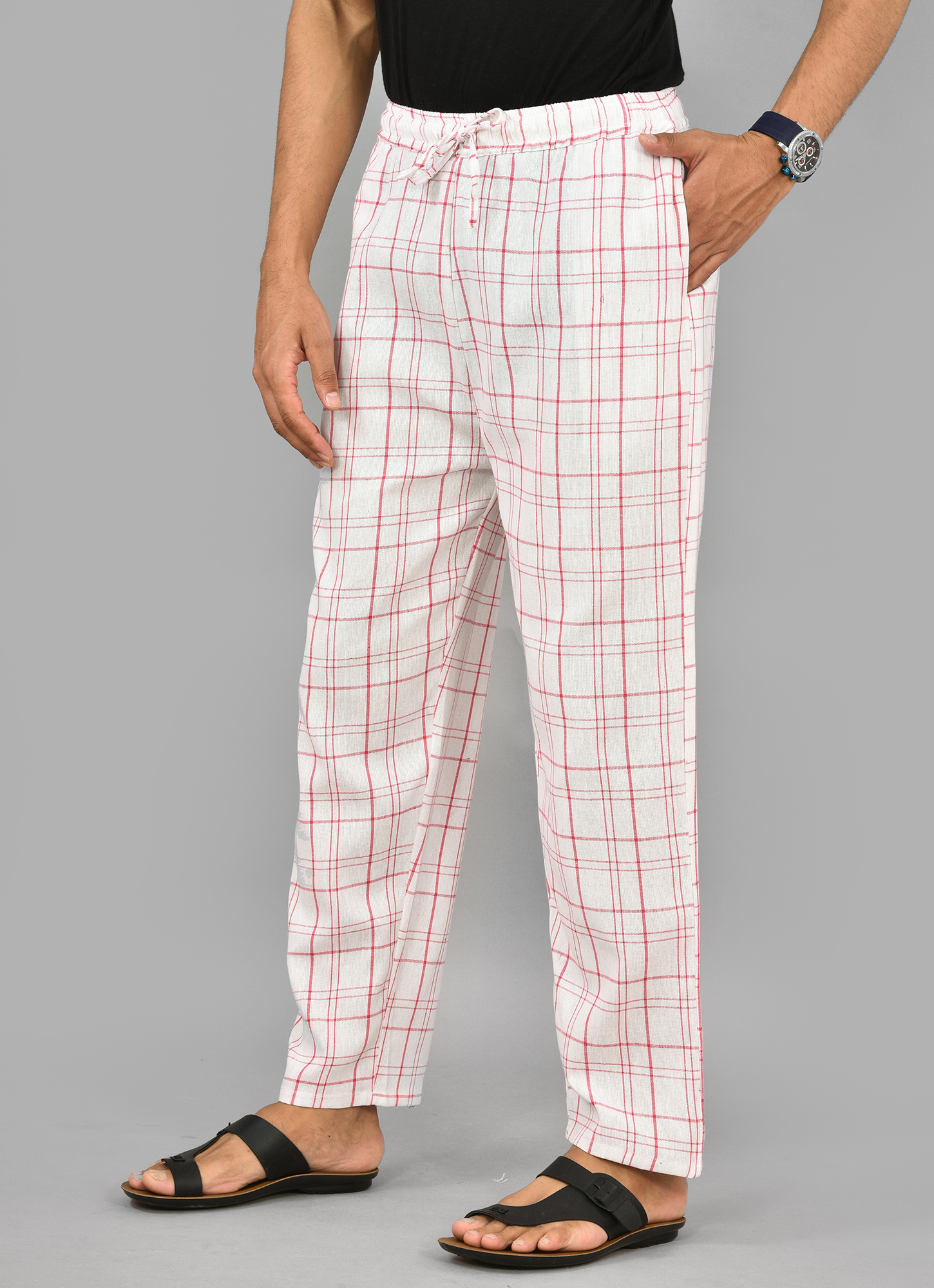 Buy White Pink Checks Men Pant Cotton Handloom for Best Price